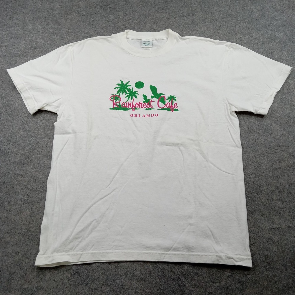 Rainforest Cafe Orlando Shirt Mens Large White Graphic‎ Souvenir Florida Vintage